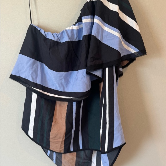 Smarteez Made in Italy Lagenlook Artsy Top One Shoulder Blouse Shirt Size 4 Blue - Picture 6 of 6